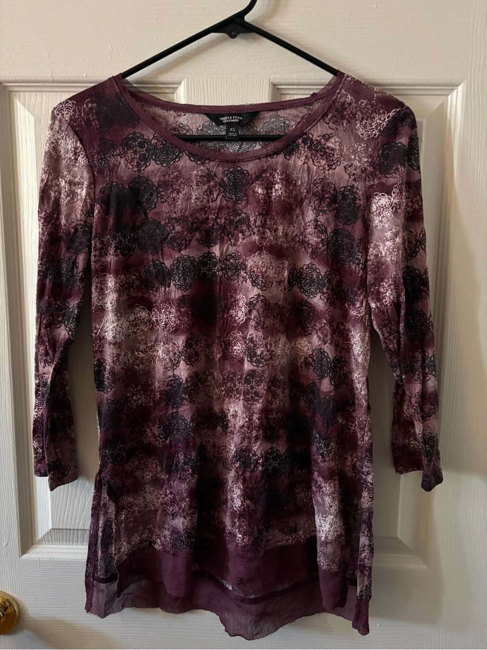 Vera Wang Women's Purple Patterned Long/Mid-length Sleeve Top